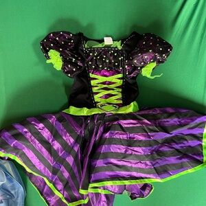 Purple, black, green witch dress costume